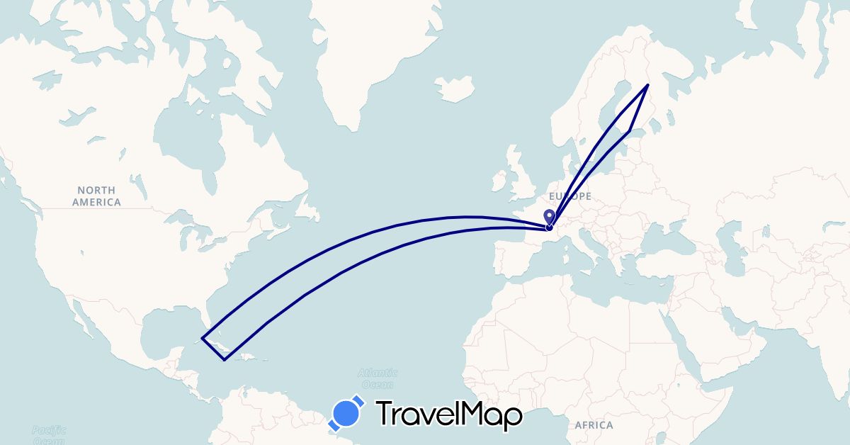 TravelMap itinerary: driving in Cuba, Finland, France, Jamaica (Europe, North America)